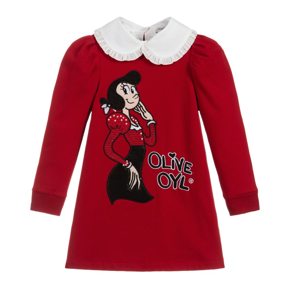 Monnalisa-Красное платье-толстовка с изображением Олив Ойл | Childrensalon Outlet