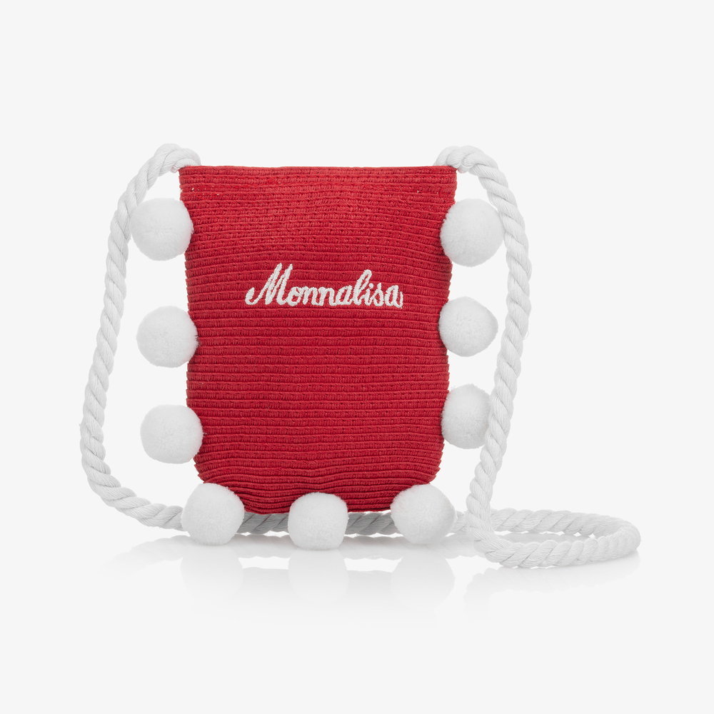 Monnalisa - حقيبة قش بوم-بوم لون أحمر للبنات (17 سم) | Childrensalon