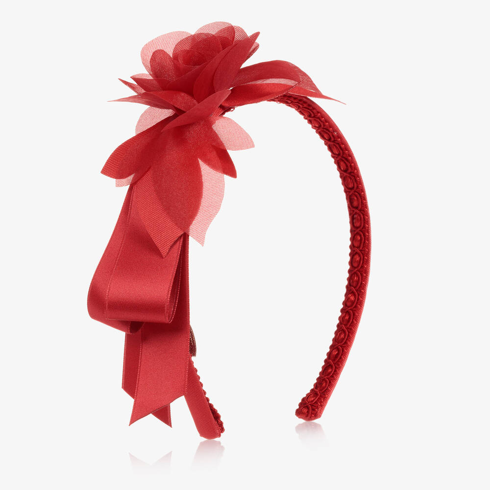 Monnalisa-Red Satin Floral Hairband | Childrensalon Outlet