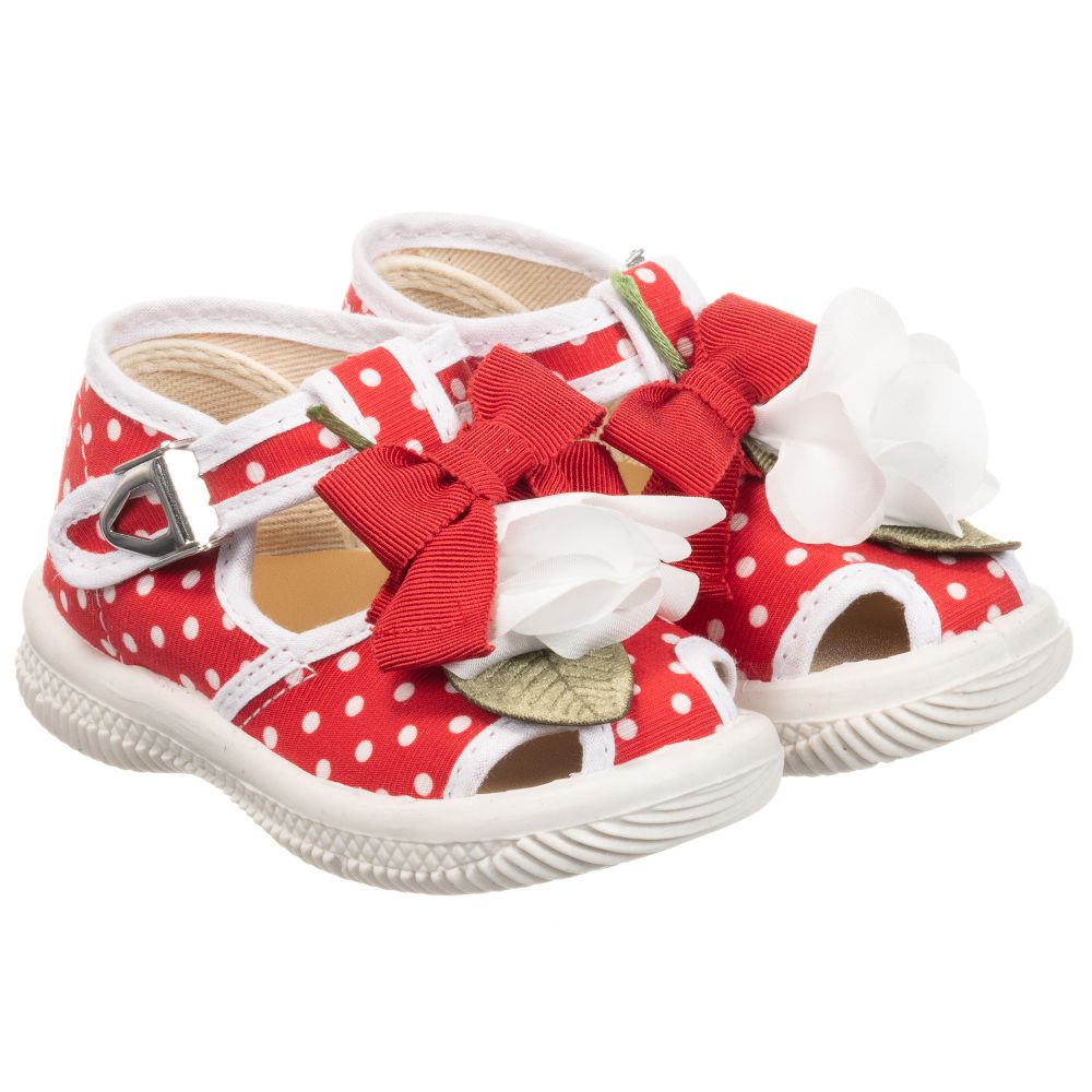 Monnalisa - حذاء كانفاس لون أحمر و أبيض للبنات | Childrensalon