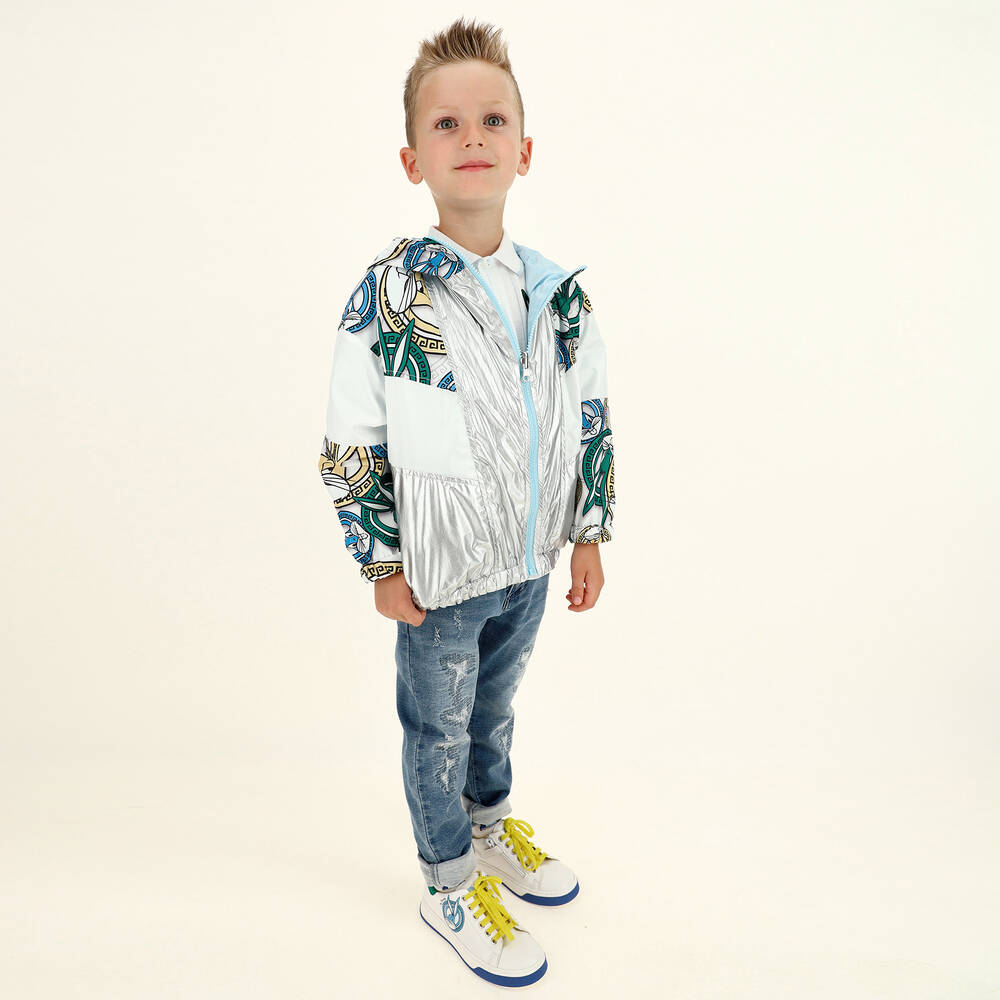 Monnalisa-جاكيت بوجهين لون أبيض وأزرق للأولاد | Childrensalon Outlet