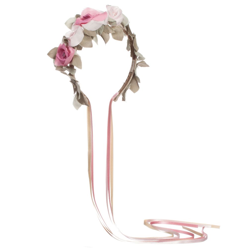 Monnalisa Шик-Silk Floral Hairband with Ribbons | Childrensalon Outlet