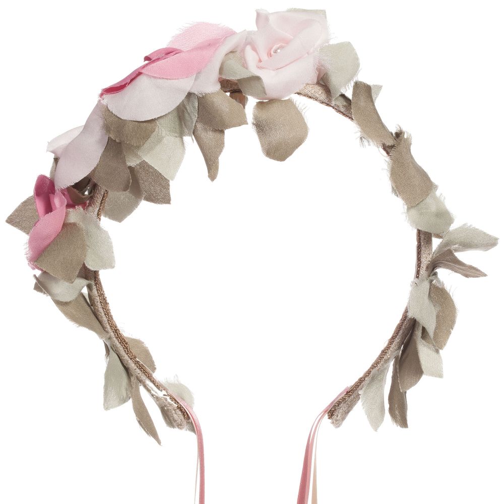Monnalisa Шик-Silk Floral Hairband with Ribbons | Childrensalon Outlet