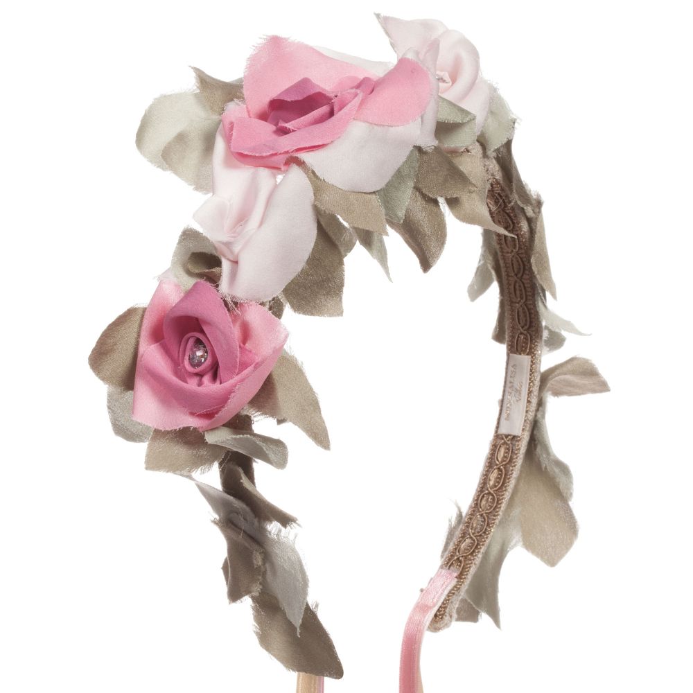 Monnalisa Шик-Silk Floral Hairband with Ribbons | Childrensalon Outlet