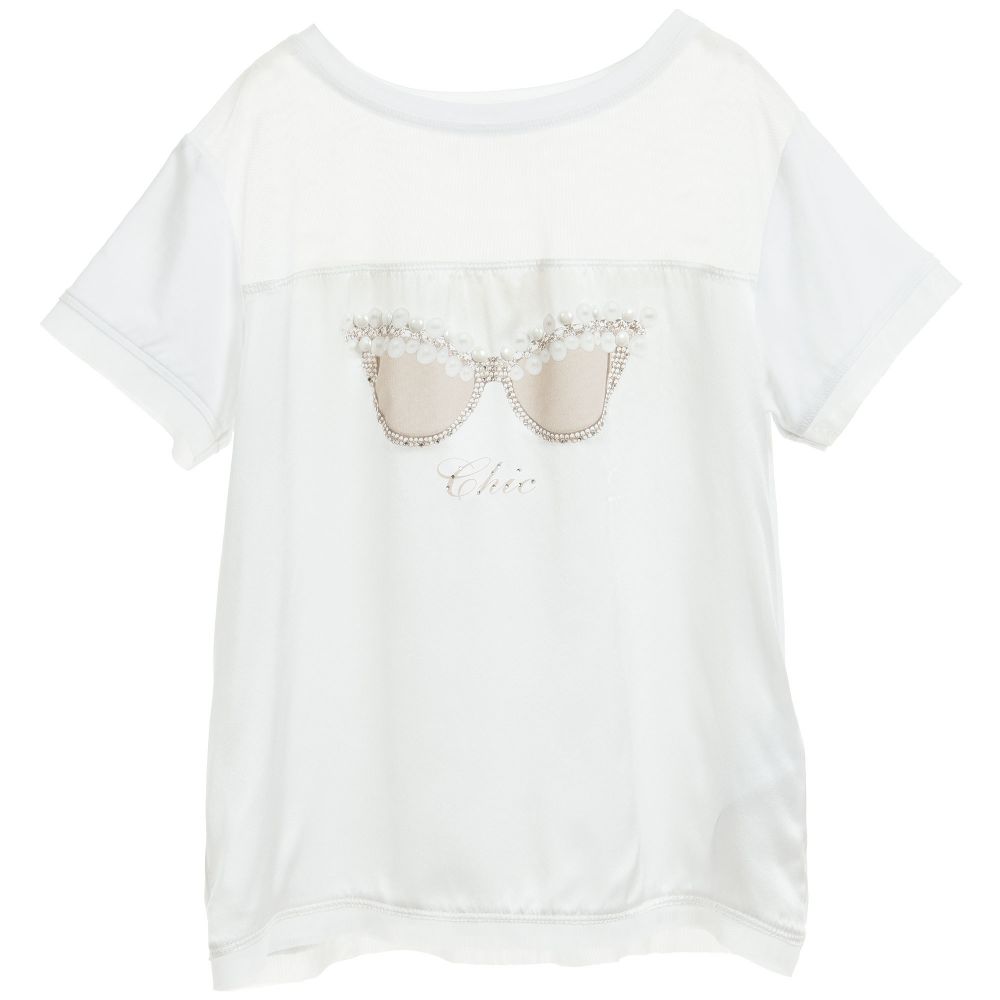 Monnalisa Chic - Silk Satin Sunglasses Print T-Shirt | Childrensalon