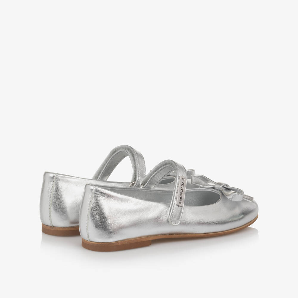 Monnalisa-Silver Bow Ballerina Shoes | Childrensalon Outlet