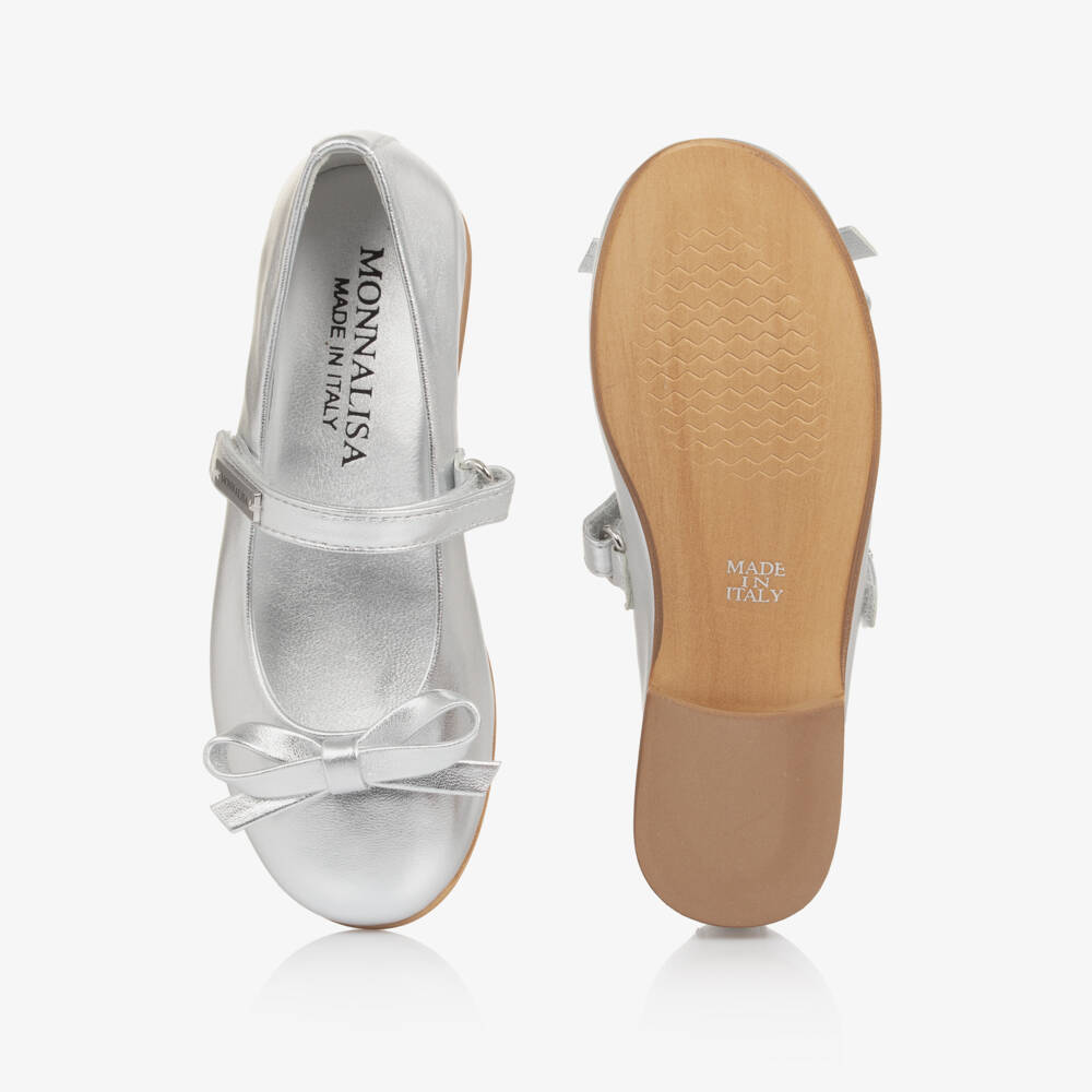 Monnalisa-Silver Bow Ballerina Shoes | Childrensalon Outlet
