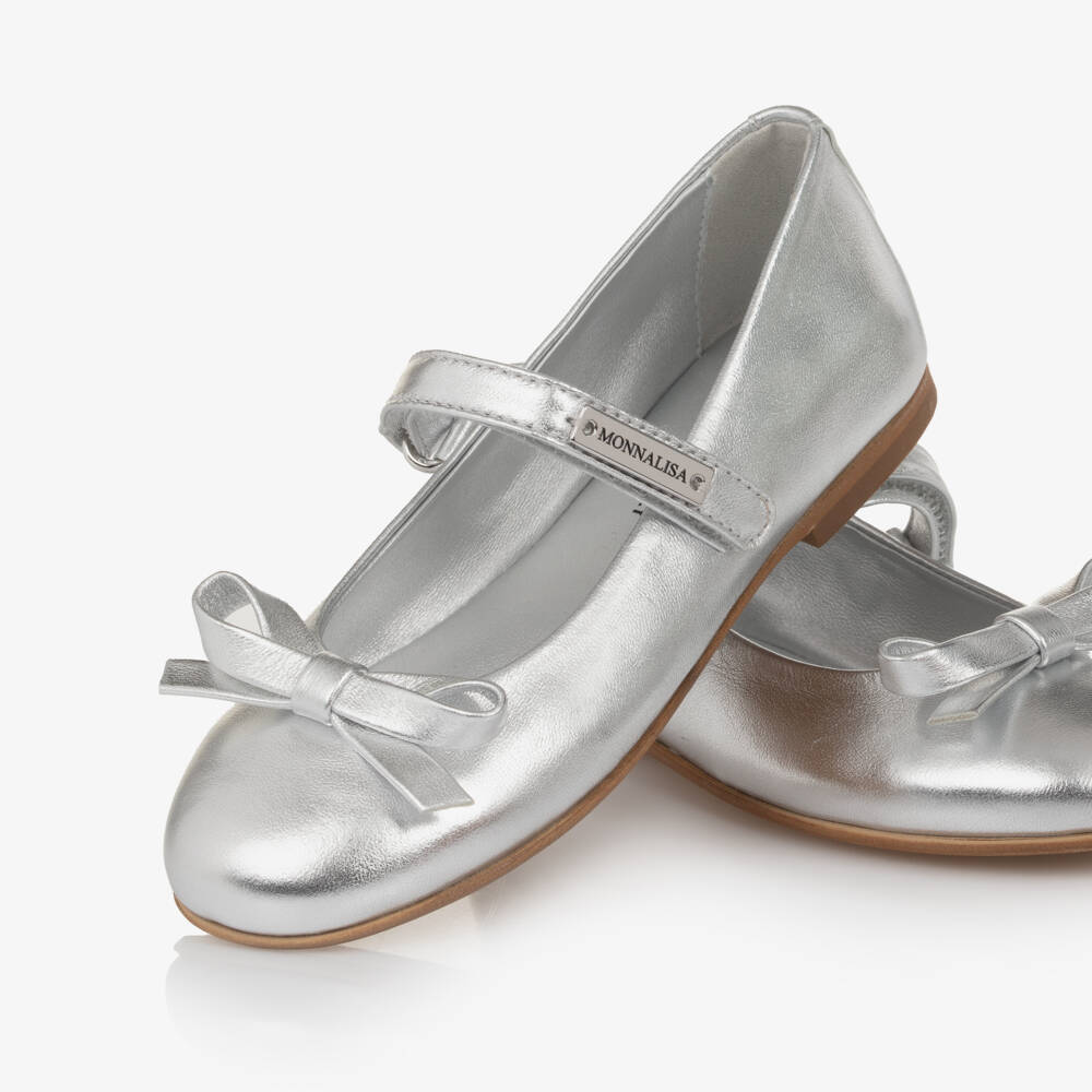 Monnalisa-Silver Bow Ballerina Shoes | Childrensalon Outlet