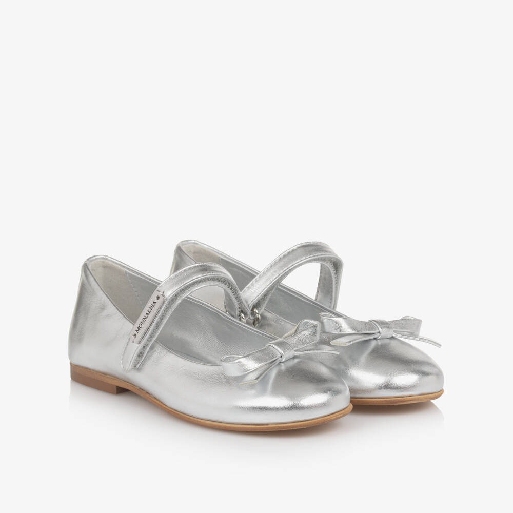 Monnalisa-Silver Bow Ballerina Shoes | Childrensalon Outlet