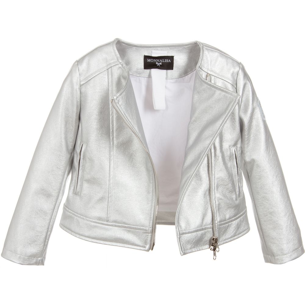 Monnalisa - Silver Faux Leather Jacket | Childrensalon Outlet