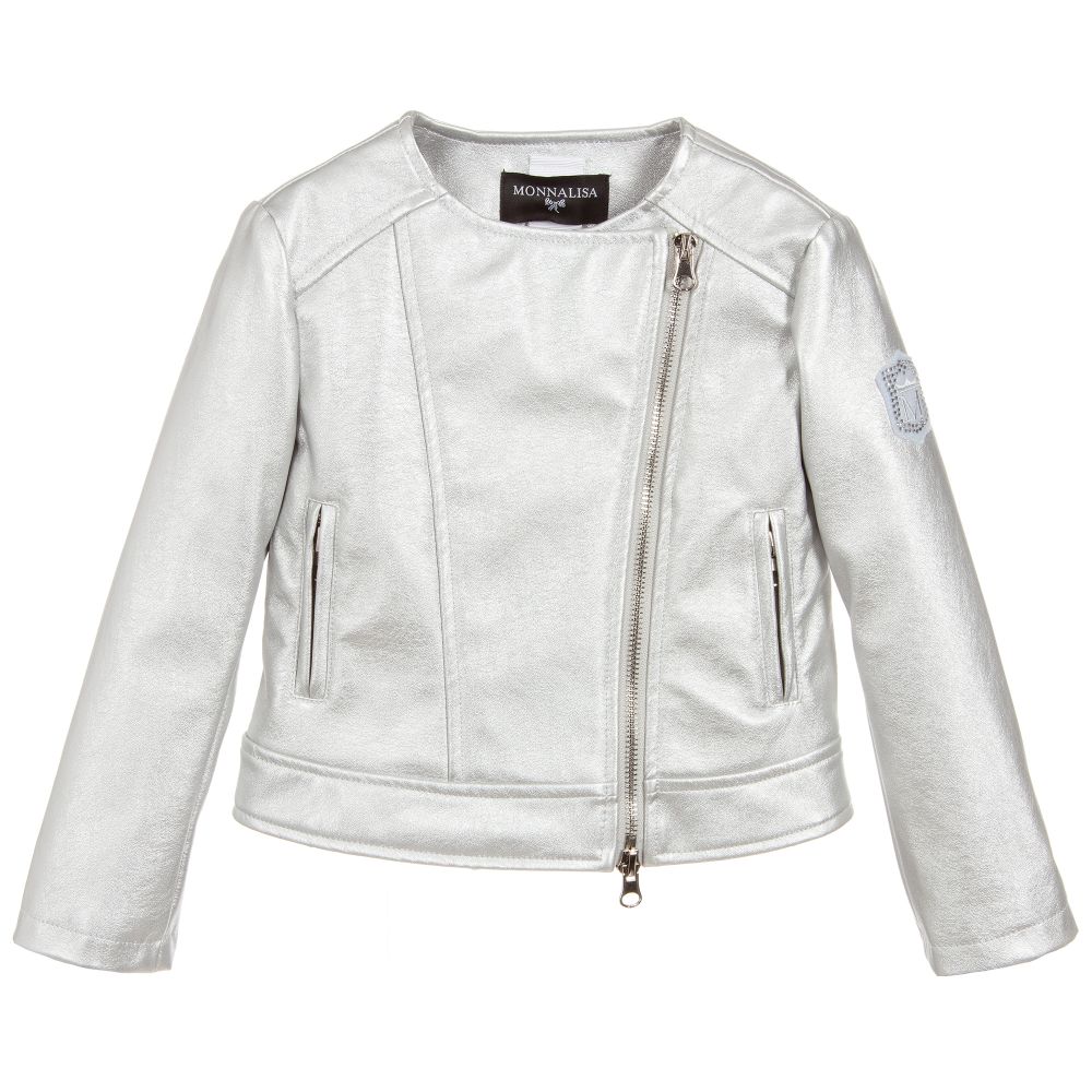 Monnalisa - Silver Faux Leather Jacket | Childrensalon
