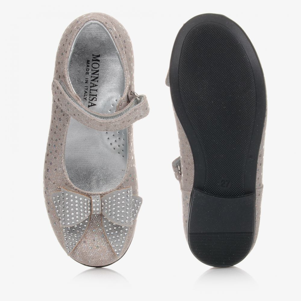 موناليزا-حذاء جلد مزين بفيونكة لون رمادي فضي للبنات | Childrensalon Outlet
