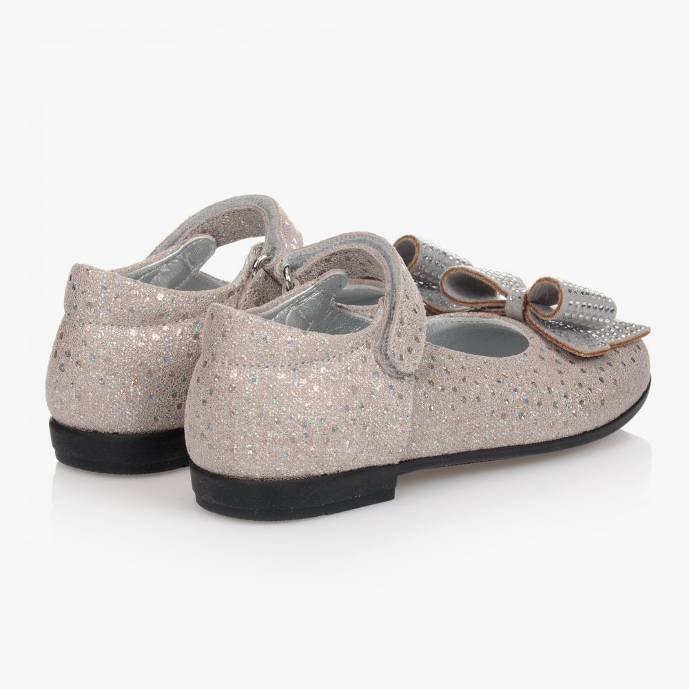 موناليزا-حذاء جلد مزين بفيونكة لون رمادي فضي للبنات | Childrensalon Outlet