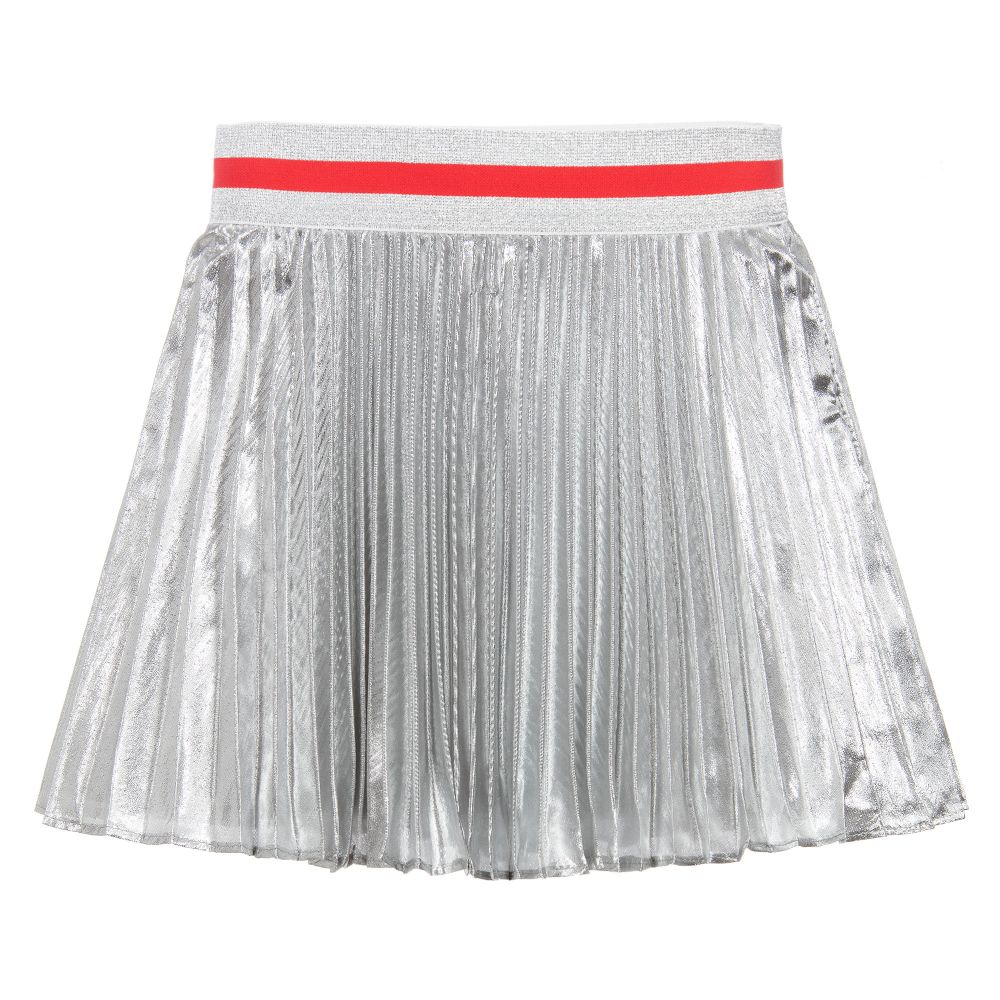 Monnalisa - Silver Metallic Pleated Skirt  | Childrensalon