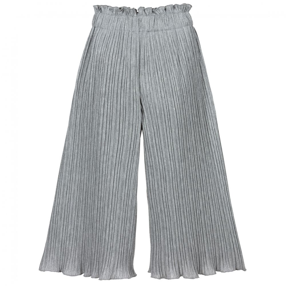 Monnalisa-Брюки цвета серебристый металлик с блестками | Childrensalon Outlet