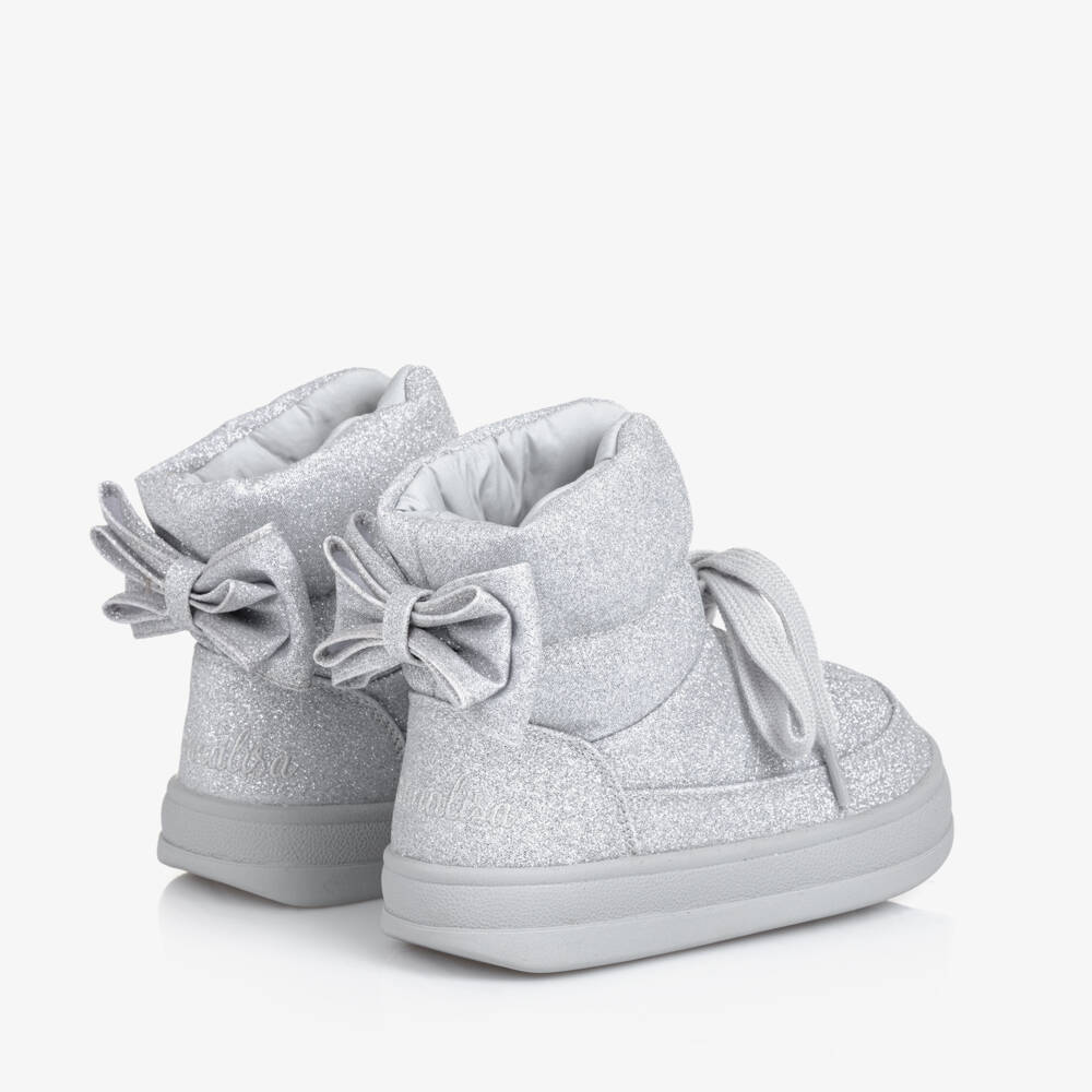 Monnalisa-Серебристые блестящие стеганые сапоги для девочек | Childrensalon Outlet