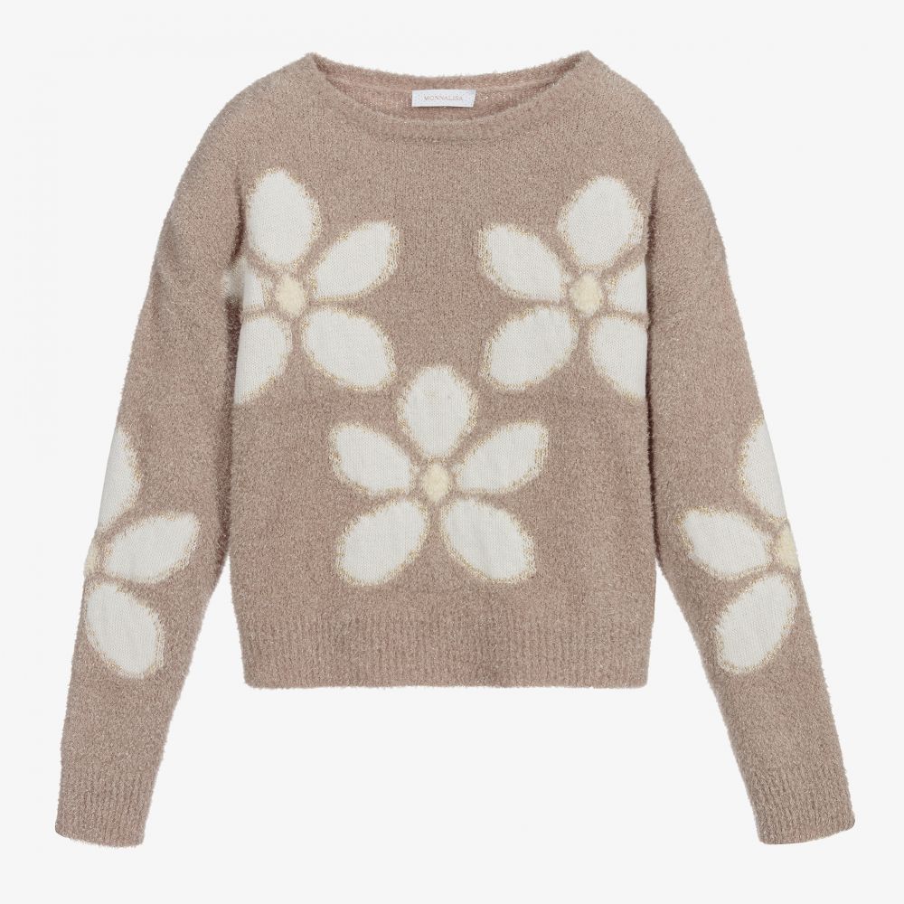 Monnalisa Chic - Teen Beige Flower Sweater | Childrensalon