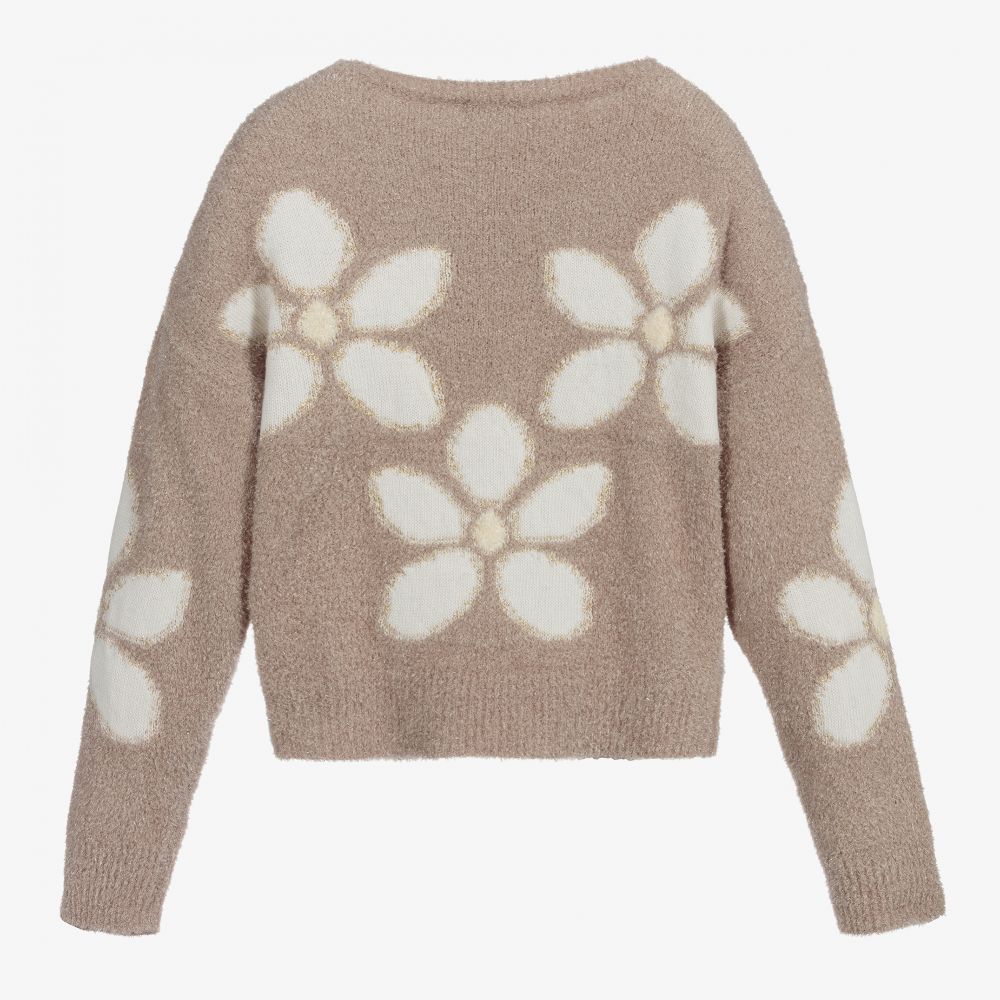 Monnalisa Chic Teen Beige Flower Sweater Childrensalon Outlet