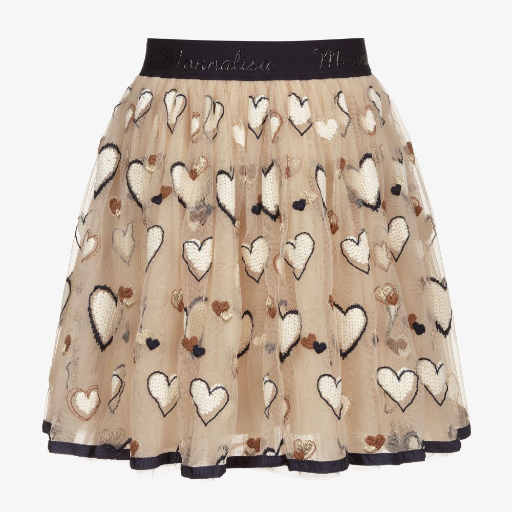 Monnalisa - Бежевая юбка с сердечками для подростков | Childrensalon
