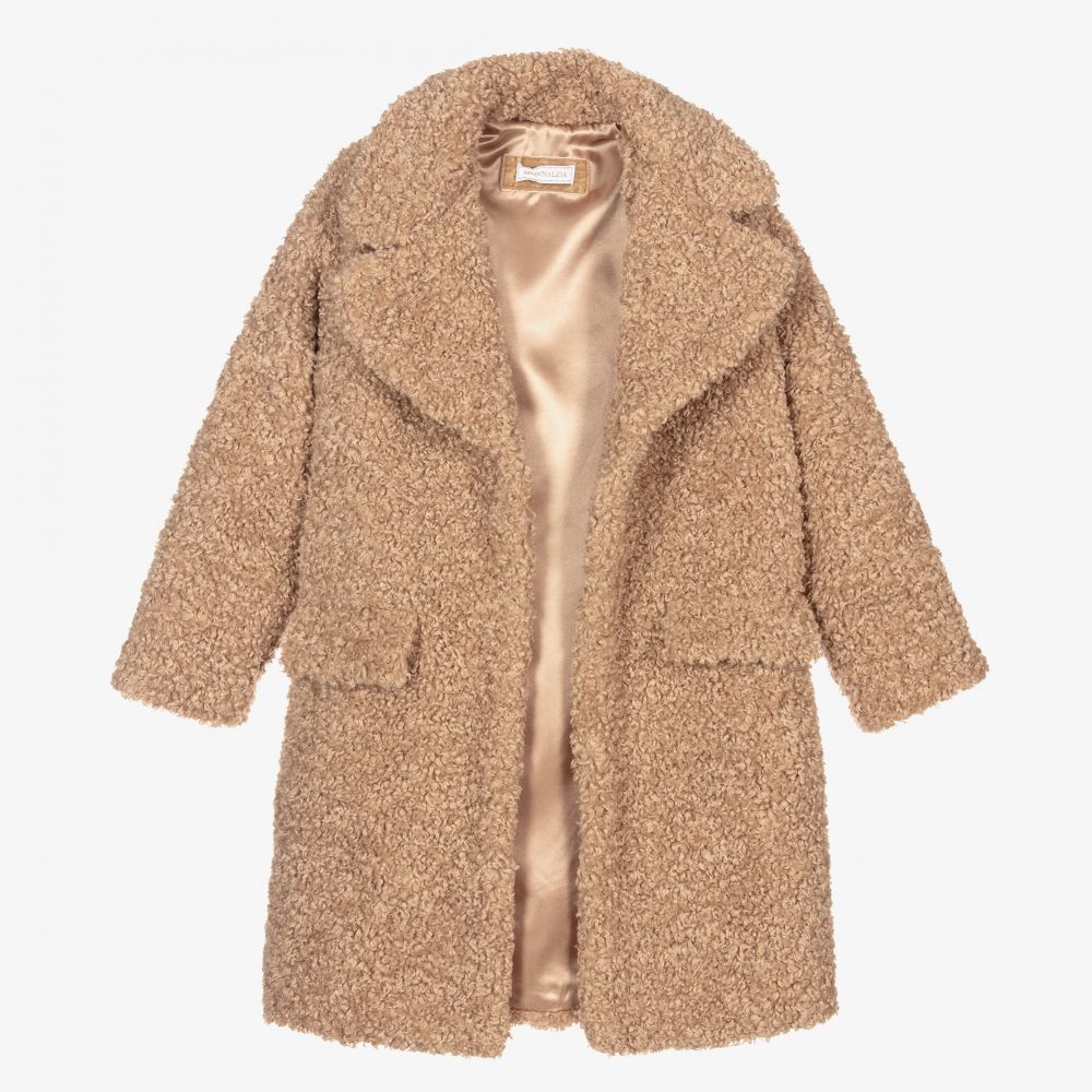 Monnalisa-Teen Beige Teddy Coat | Childrensalon Outlet