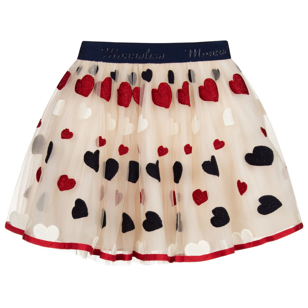 Monnalisa - Teen Beige Tulle Heart Skirt  | Childrensalon