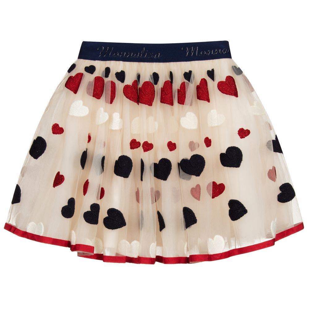 Monnalisa-Teen Beige Tulle Heart Skirt  | Childrensalon Outlet