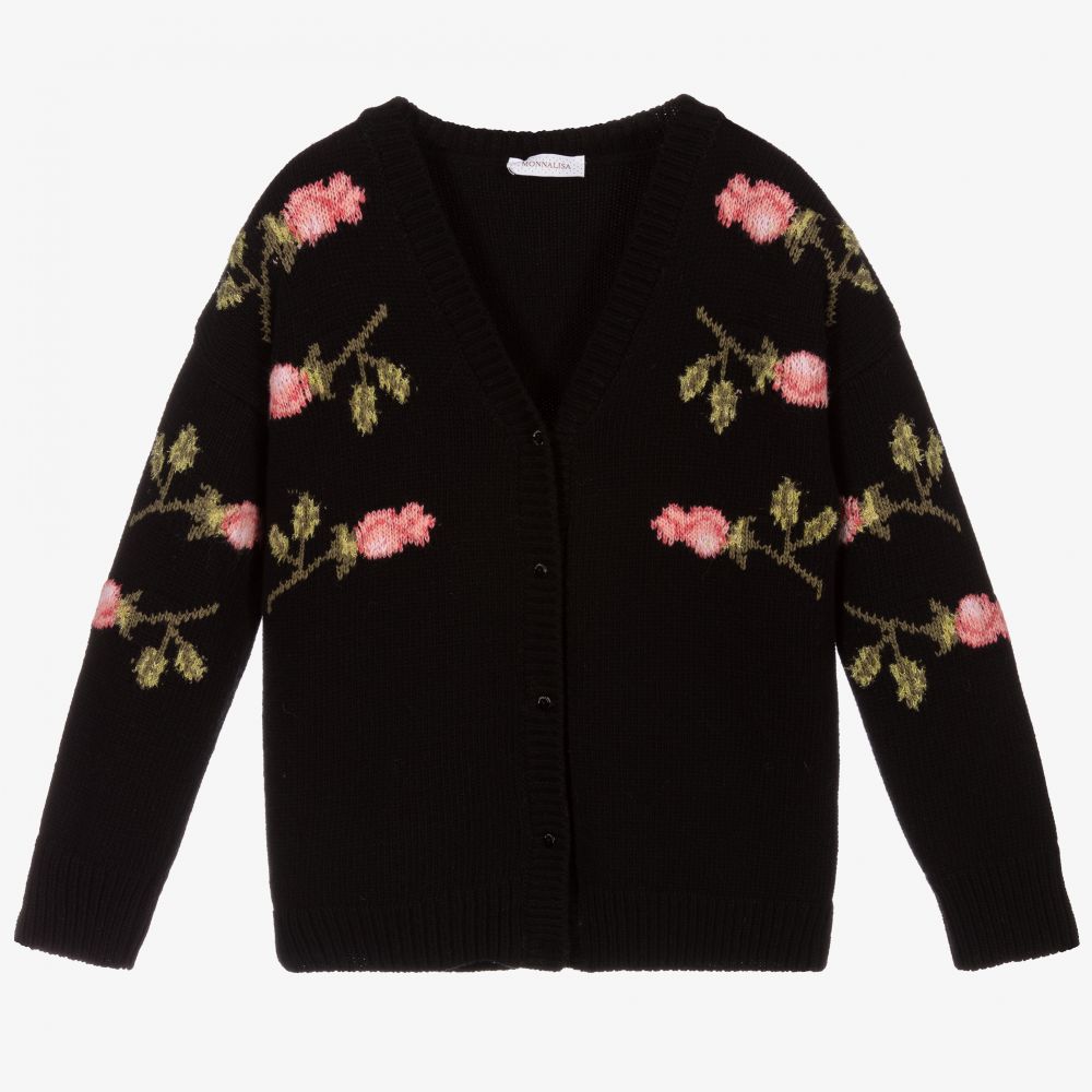 Monnalisa - Cardigan fleuri noir Ado | Childrensalon