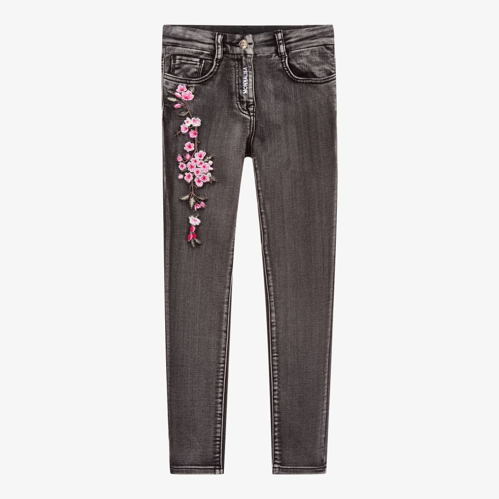 Monnalisa - Черные джинсы с цветами для подростков | Childrensalon
