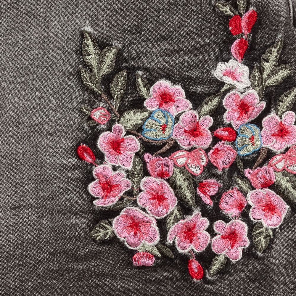 Monnalisa-Teen Black Floral Denim Skirt | Childrensalon Outlet