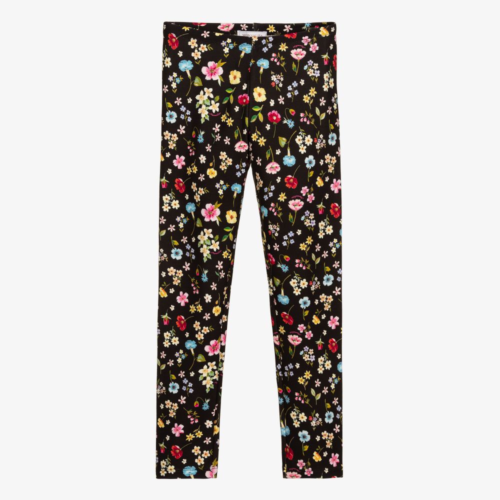 Monnalisa - Teen Black Floral Leggings | Childrensalon