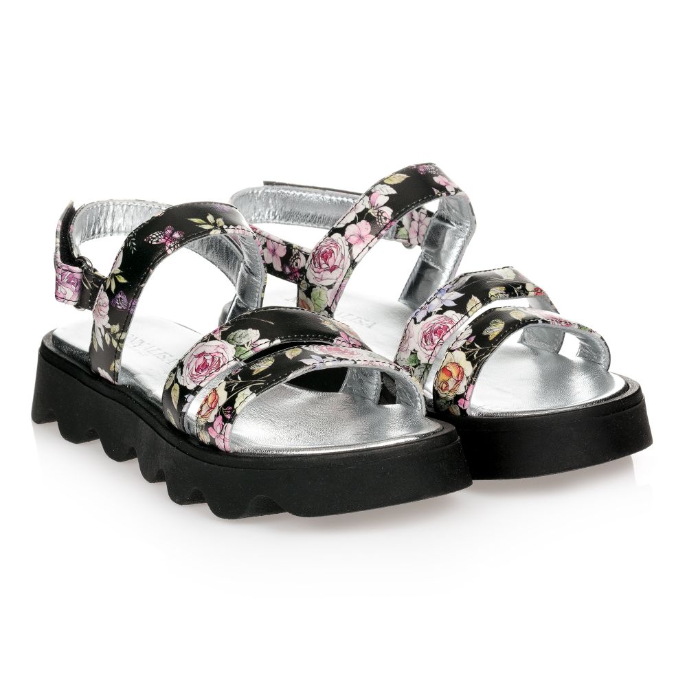 Monnalisa Teen Black Floral Sandals Childrensalon Outlet