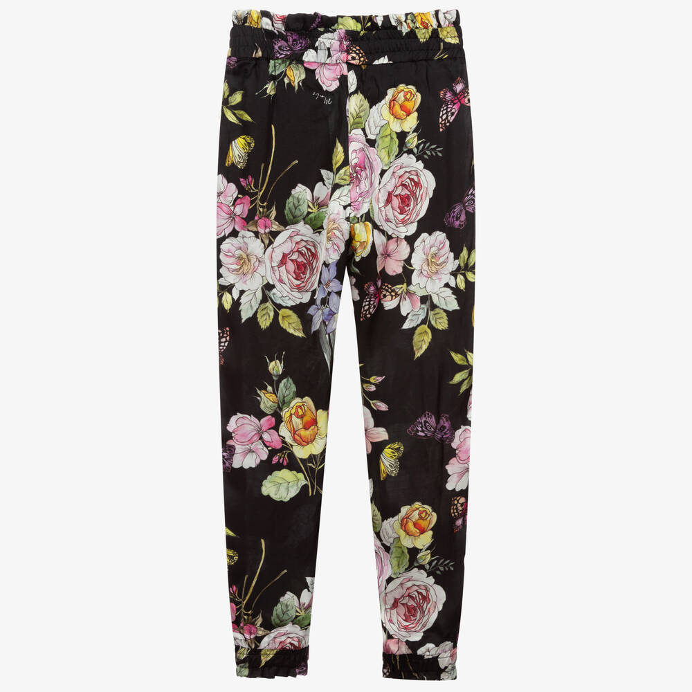 Monnalisa-Teen Black Floral Trousers | Childrensalon Outlet