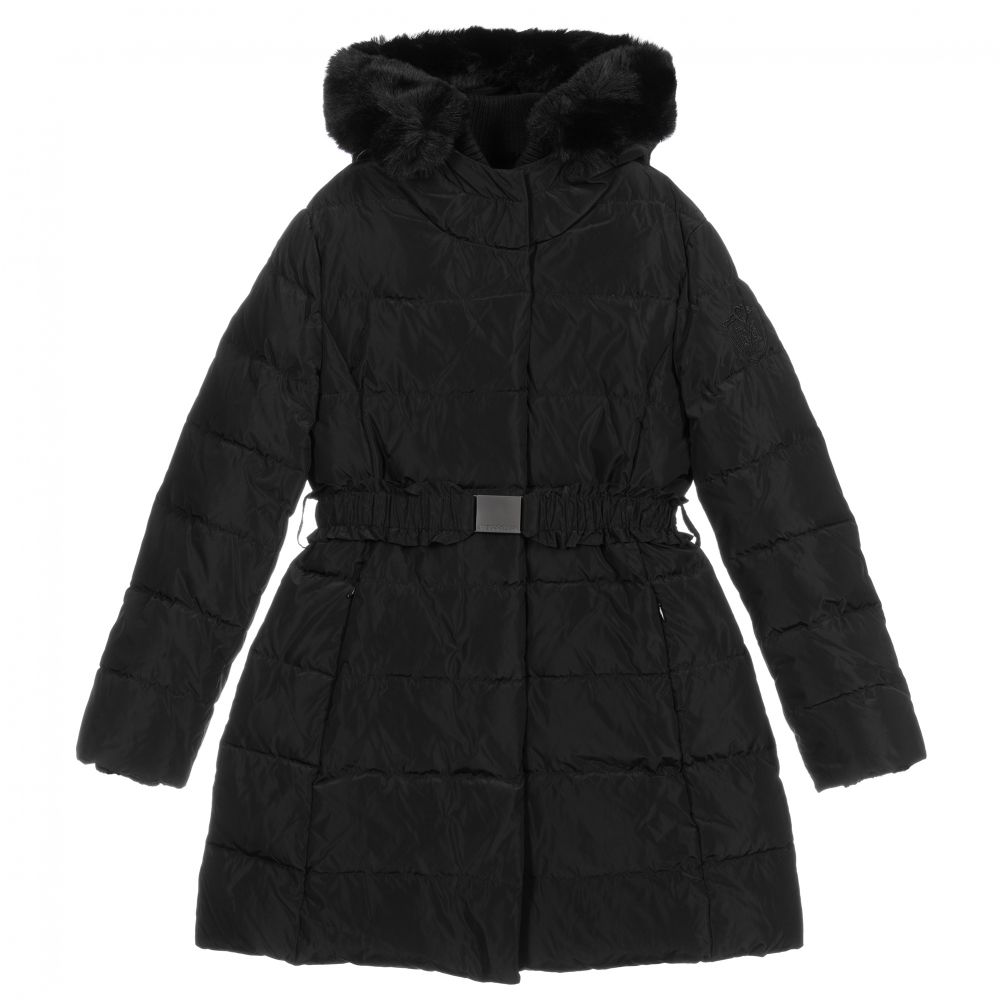 Monnalisa - Teen Black Hooded Puffer Coat | Childrensalon