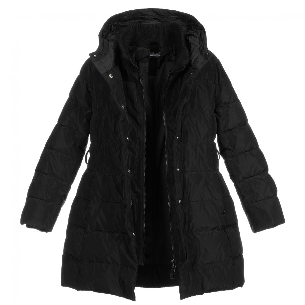 Monnalisa-Teen Black Hooded Puffer Coat | Childrensalon Outlet