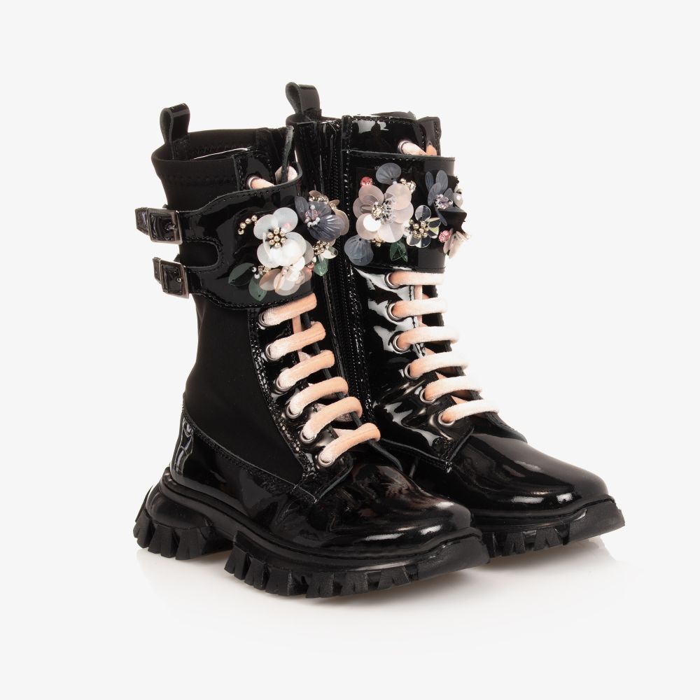 Monnalisa - Teen Black Patent Boots | Childrensalon