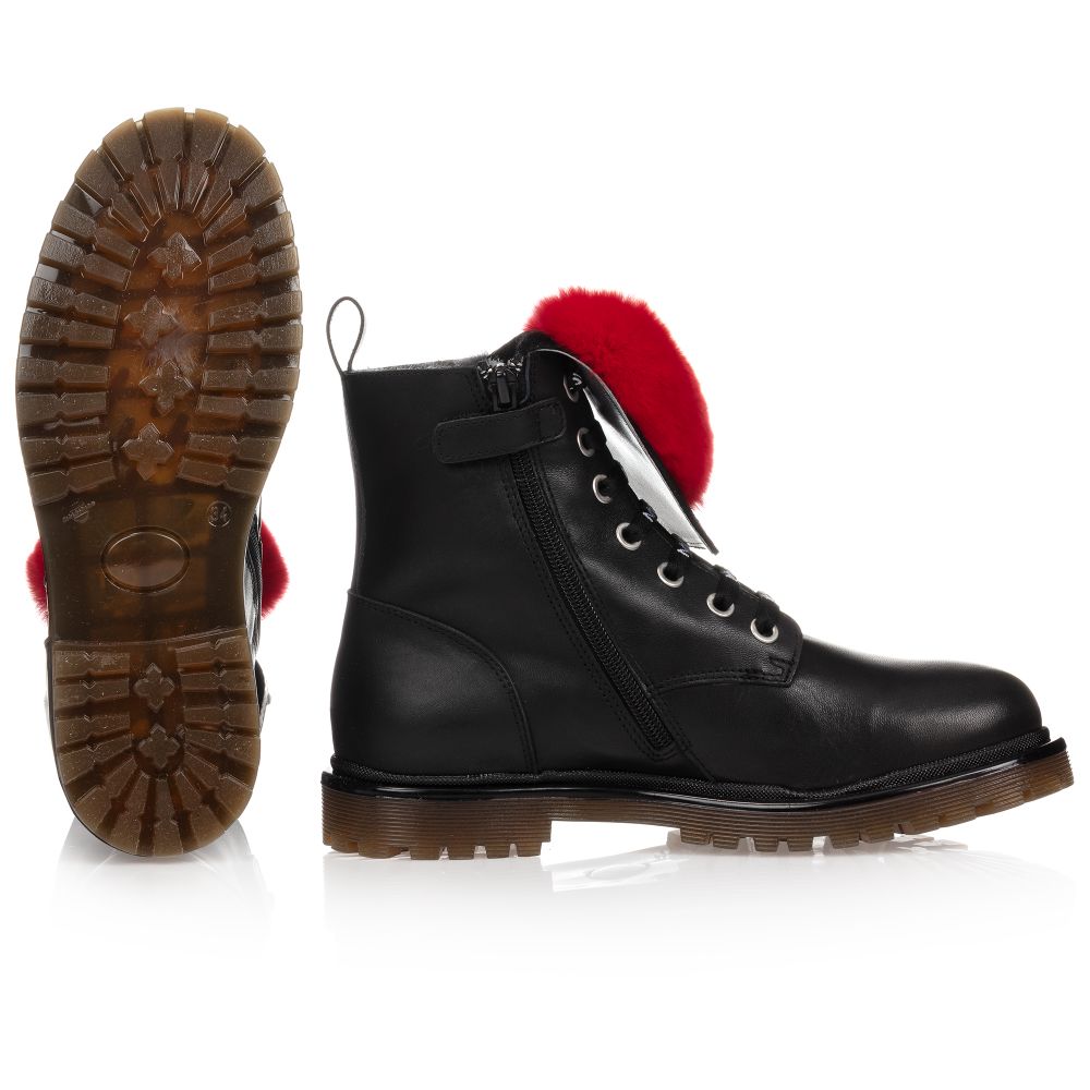 Monnalisa-Teen Black & Red Boots | Childrensalon Outlet