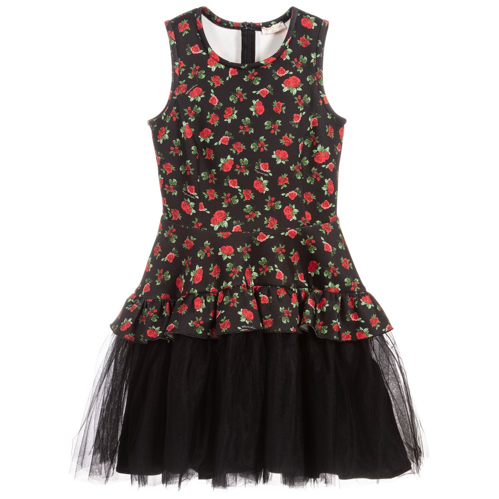 Monnalisa Chic - Teen Black & Red Roses Dress | Childrensalon