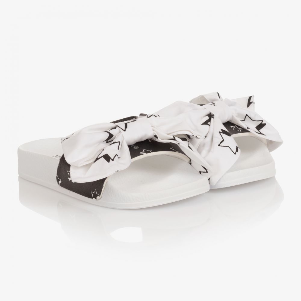 Monnalisa Teen Black White Bow Sliders Childrensalon Outlet