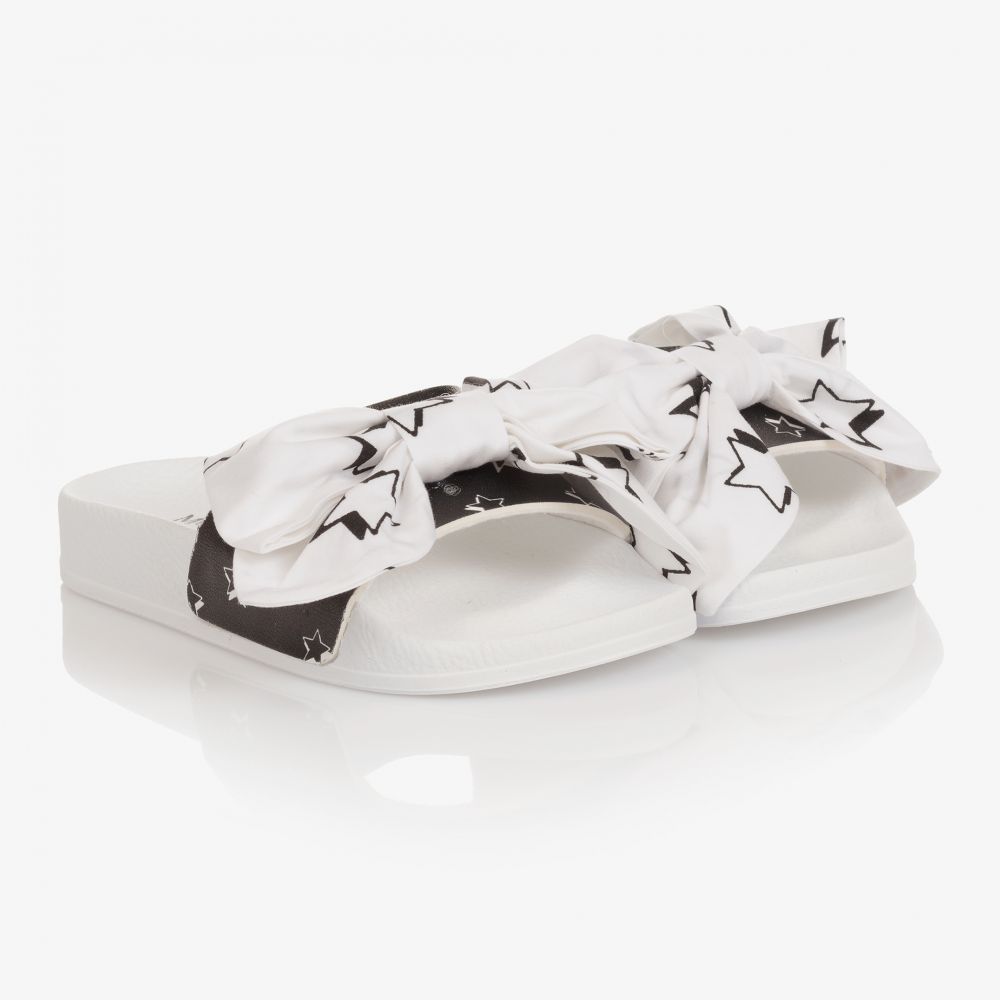 Monnalisa - Teen Black & White Bow Sliders | Childrensalon