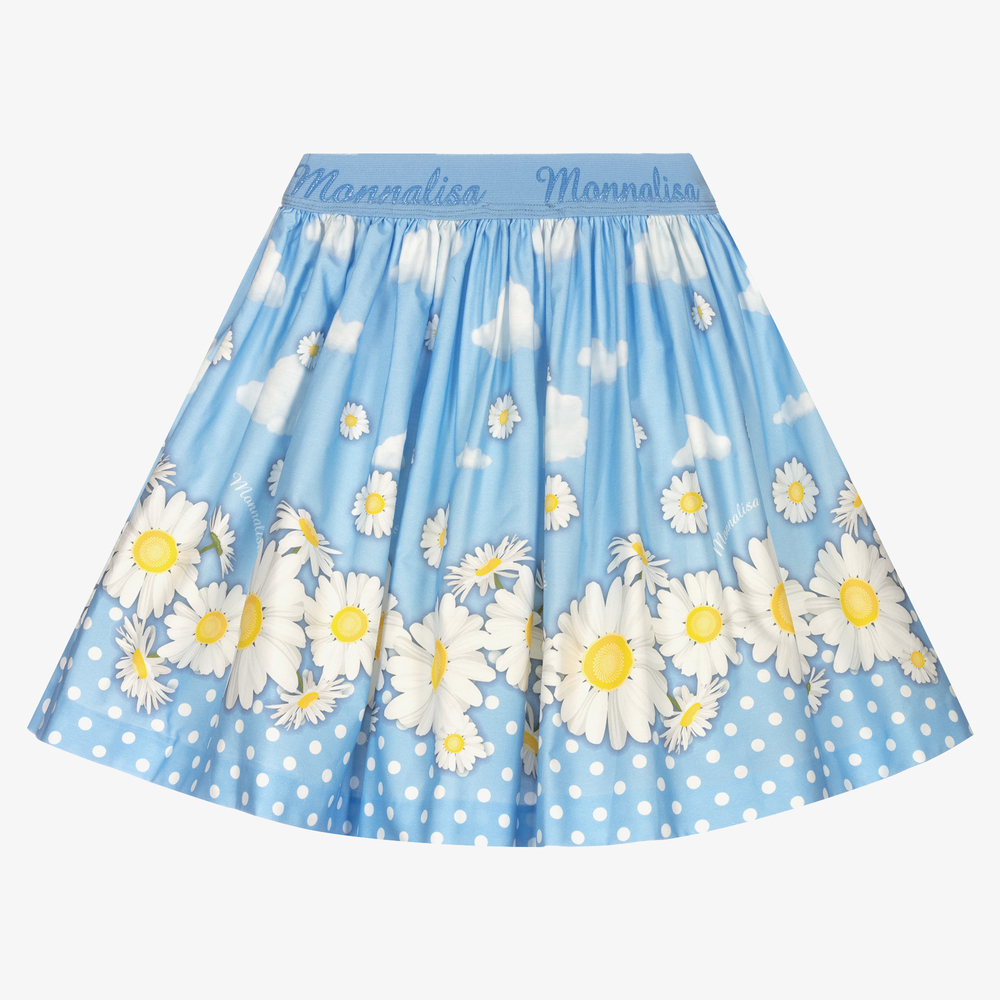Monnalisa-Teen Blue Cotton Daisies Skirt | Childrensalon Outlet