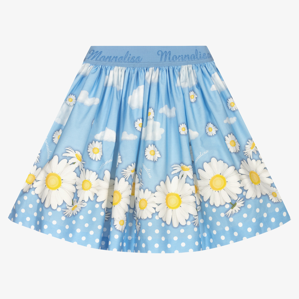 Monnalisa - Teen Blue Cotton Daisies Skirt | Childrensalon