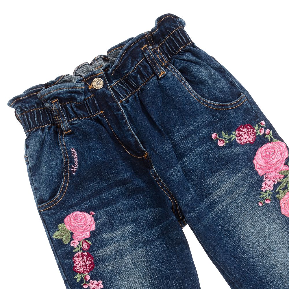 Monnalisa - Teen Blue Denim Floral Jeans | Childrensalon Outlet
