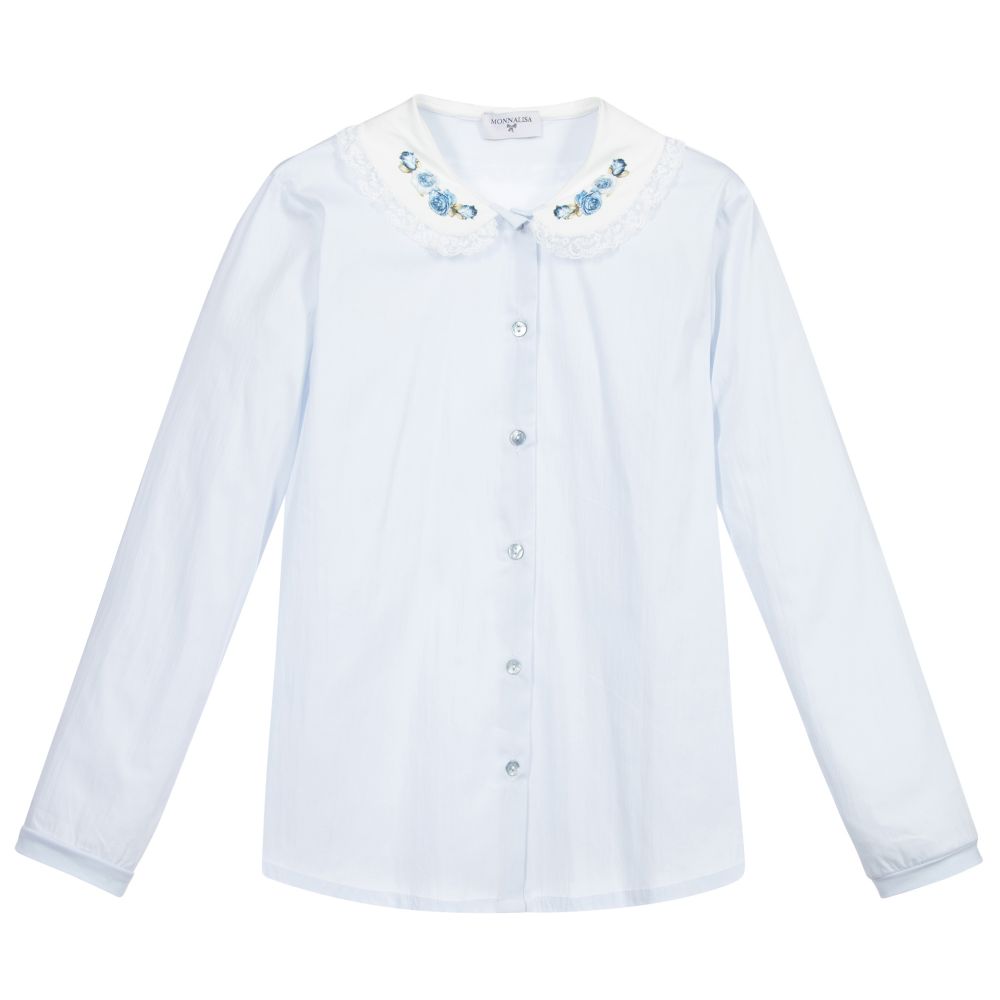 Monnalisa - Teen Blue Floral Cotton Shirt | Childrensalon