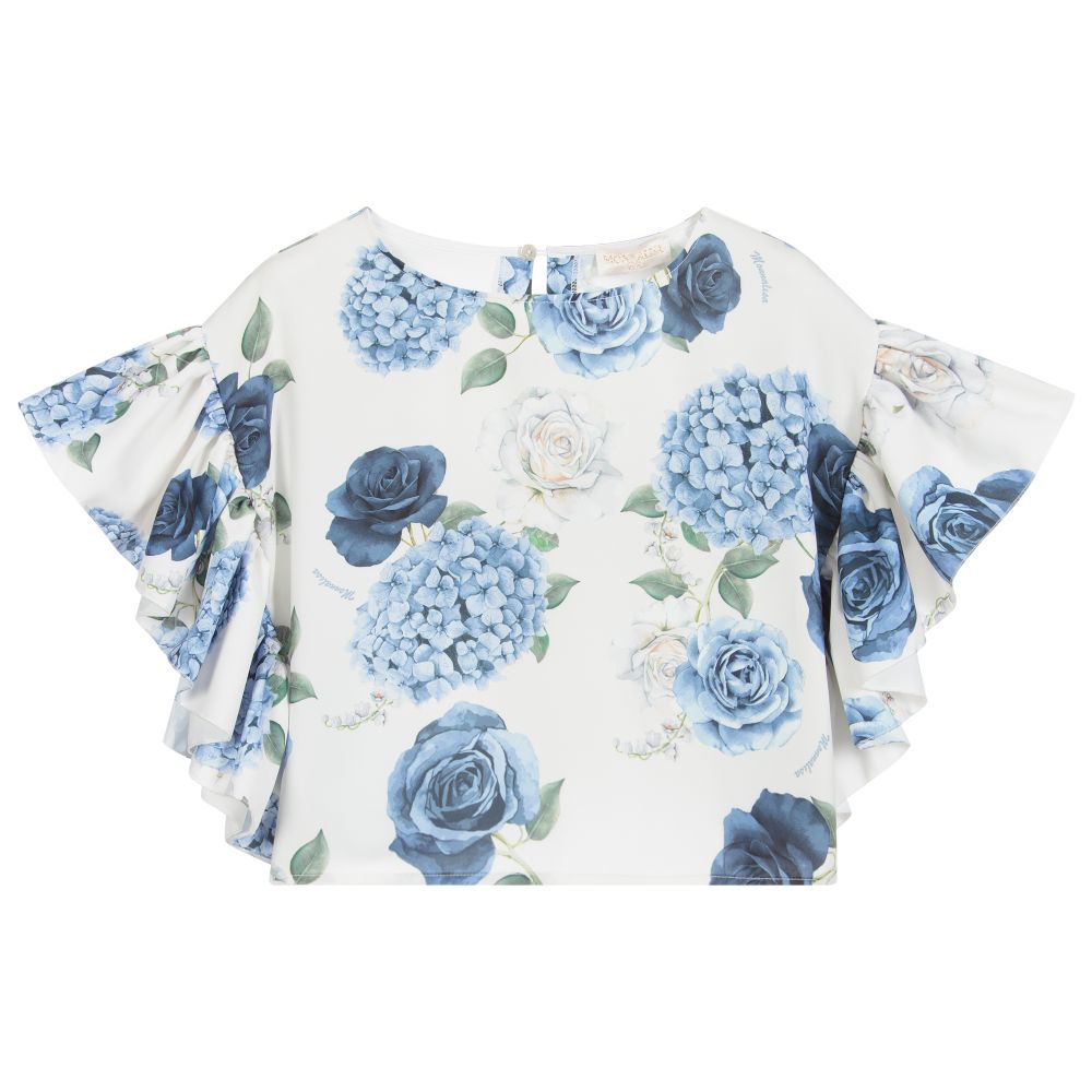 Monnalisa-Teen Blue Floral Cropped Top | Childrensalon Outlet