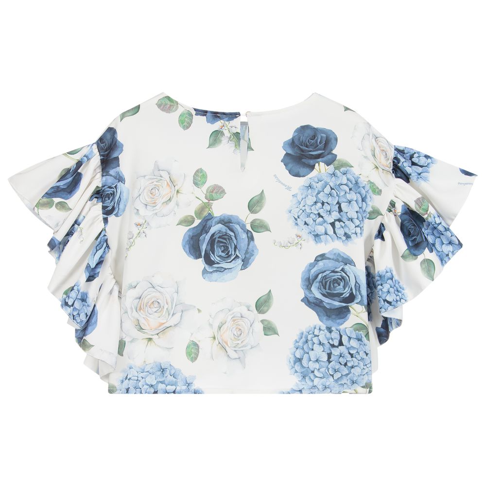 Monnalisa-Teen Blue Floral Cropped Top | Childrensalon Outlet