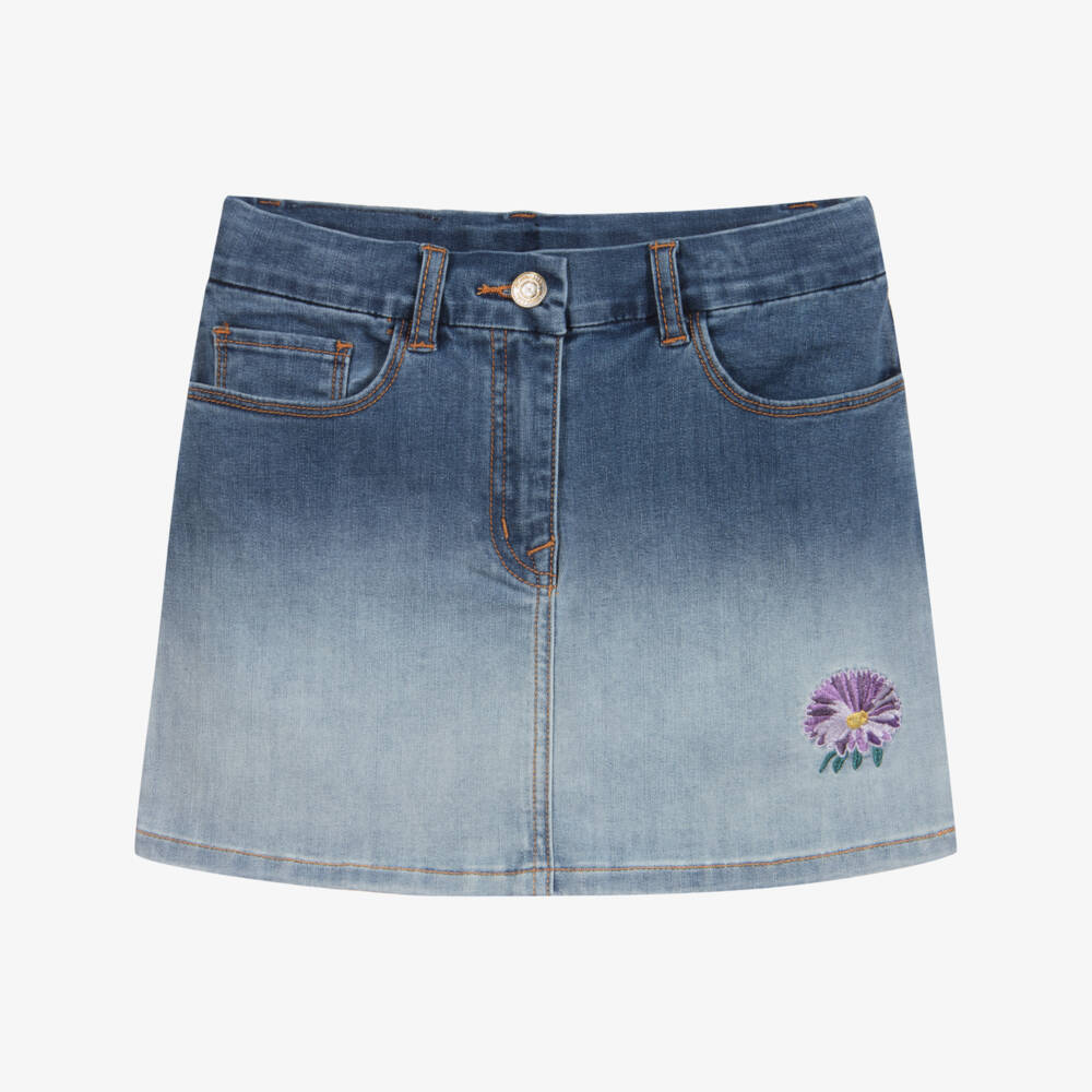 Monnalisa-تنورة ميني قطن دنيم لون أزرق | Childrensalon Outlet