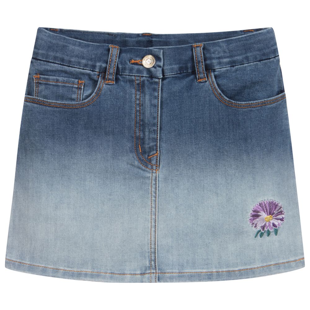 Monnalisa - Teen Blue Floral Denim Skirt | Childrensalon
