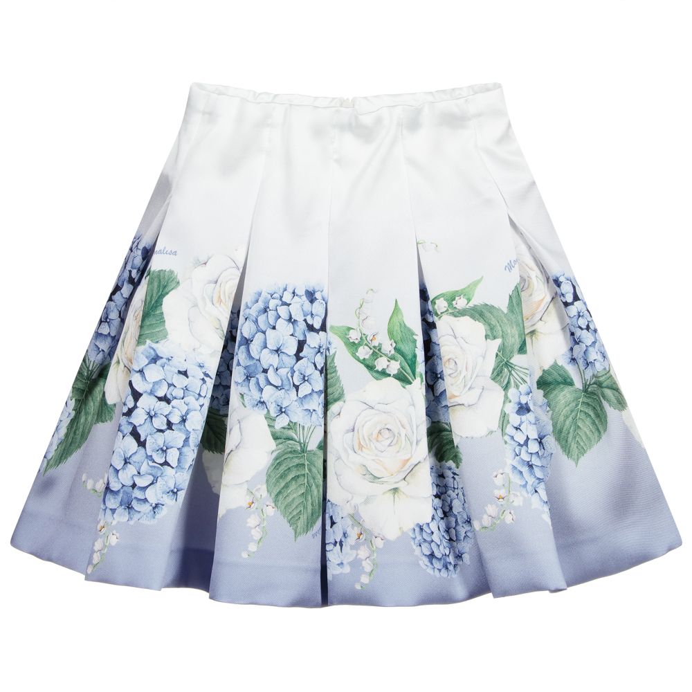 Monnalisa Chic - Blauer Teen Satinrock mit Blumen | Childrensalon