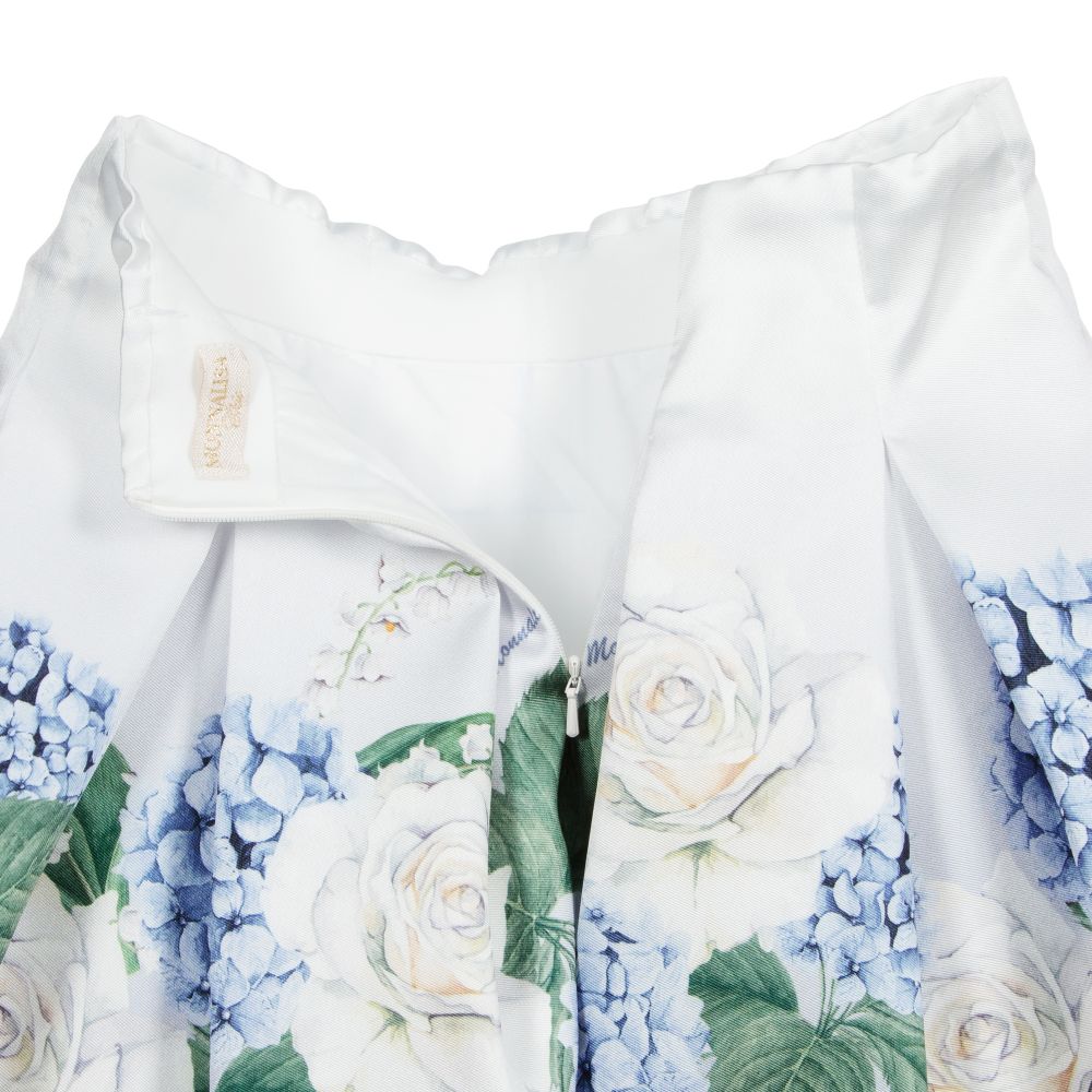 Monnalisa Шик-Голубая атласная юбка с цветочным рисунком для подростков | Childrensalon Outlet