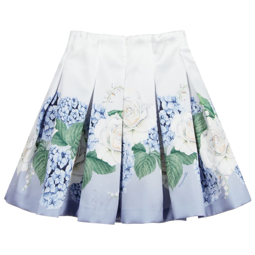 Monnalisa Шик-Голубая атласная юбка с цветочным рисунком для подростков | Childrensalon Outlet